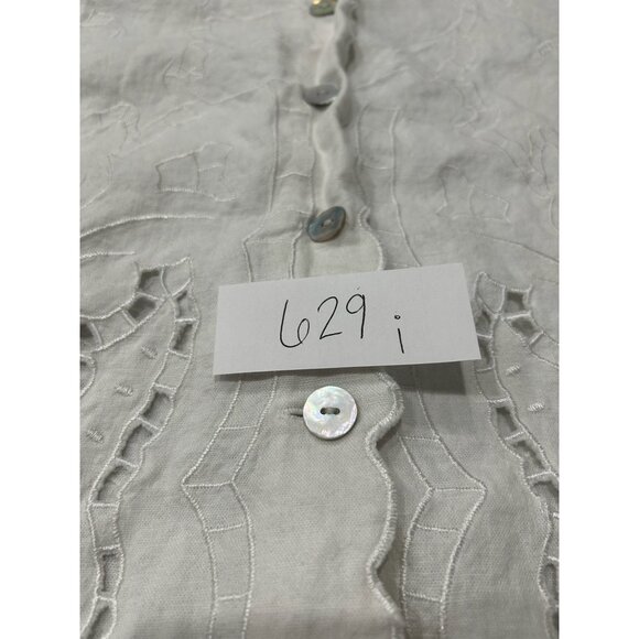 Susan Graver Embroidered Button Up Shirt Sz Large Laser Cutout Linen Bohemian - Picture 7 of 9
